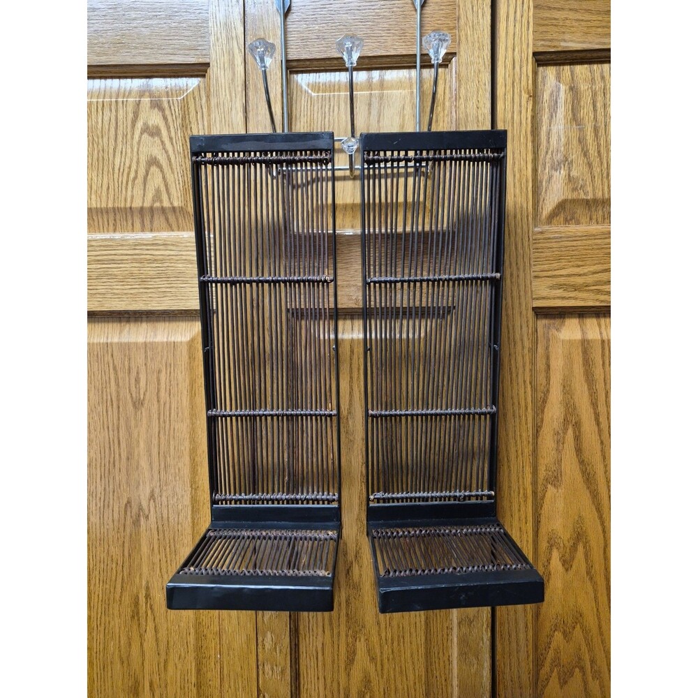 Set Of 2 Vintage Black Bamboo Wall Sconces Shelves Boho MCM Tokyo 6x18